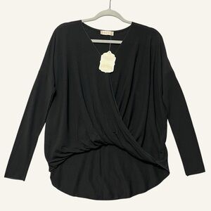 Altar'd State Draped Blouse NWT Size Small Black Drop Shoulder Lightweight Knit